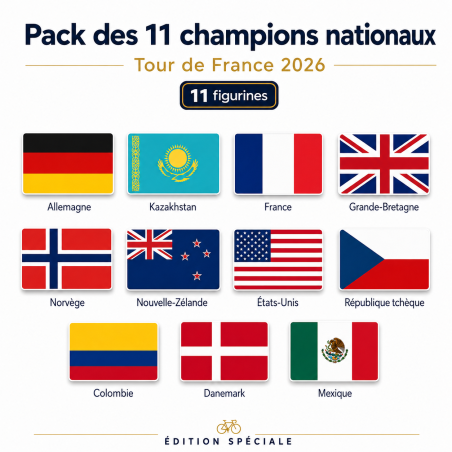 Pack des 11 champions nationaux du Tour de France 2026 - figurine petit cycliste